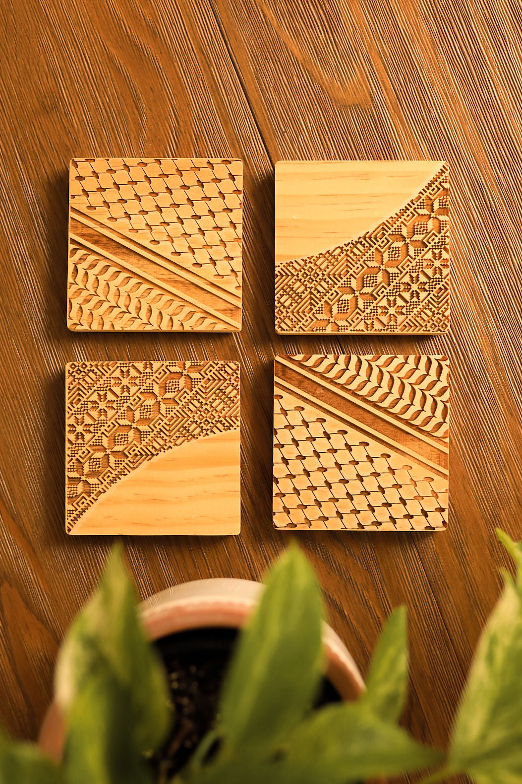 Square Engraved Palestinian Tatreez Coasters (Pack of 4)