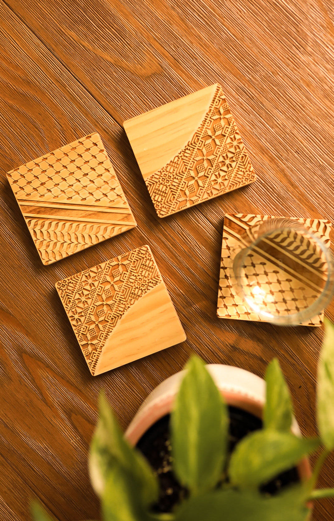 Square Engraved Palestinian Tatreez Coasters (Pack of 4)