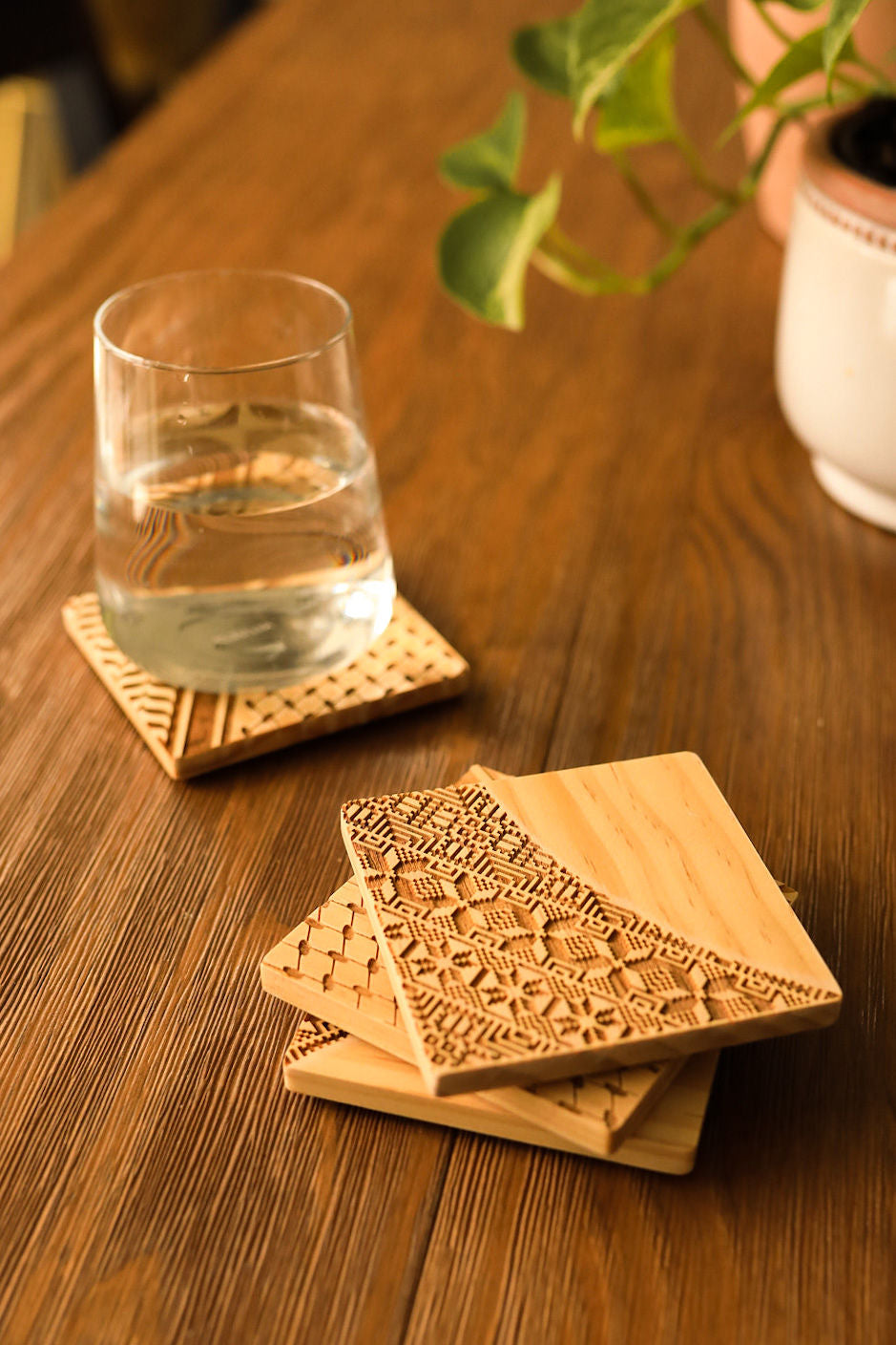 Square Engraved Palestinian Tatreez Coasters (Pack of 4)