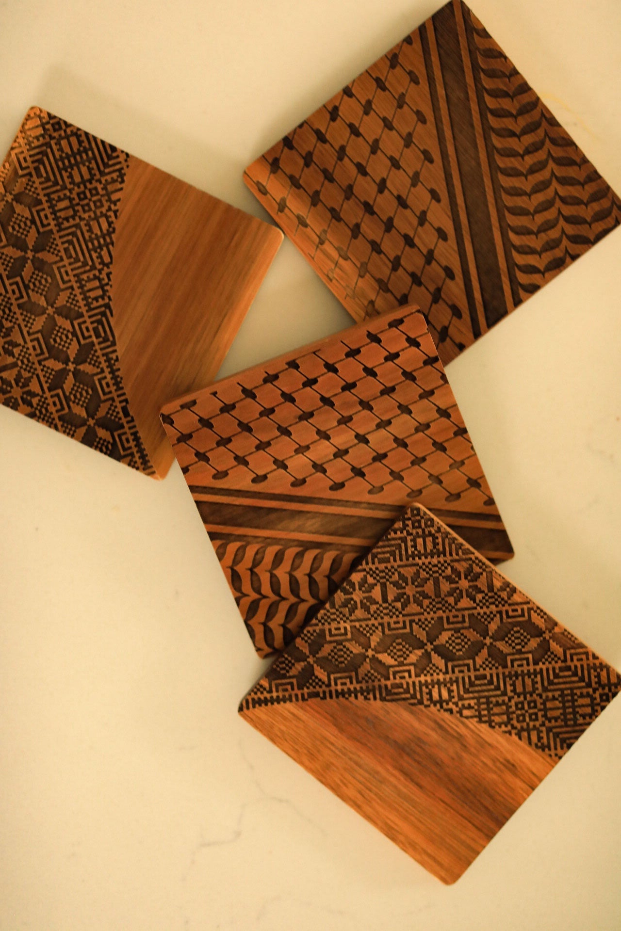 Square Engraved Palestinian Tatreez Coasters (Pack of 4)