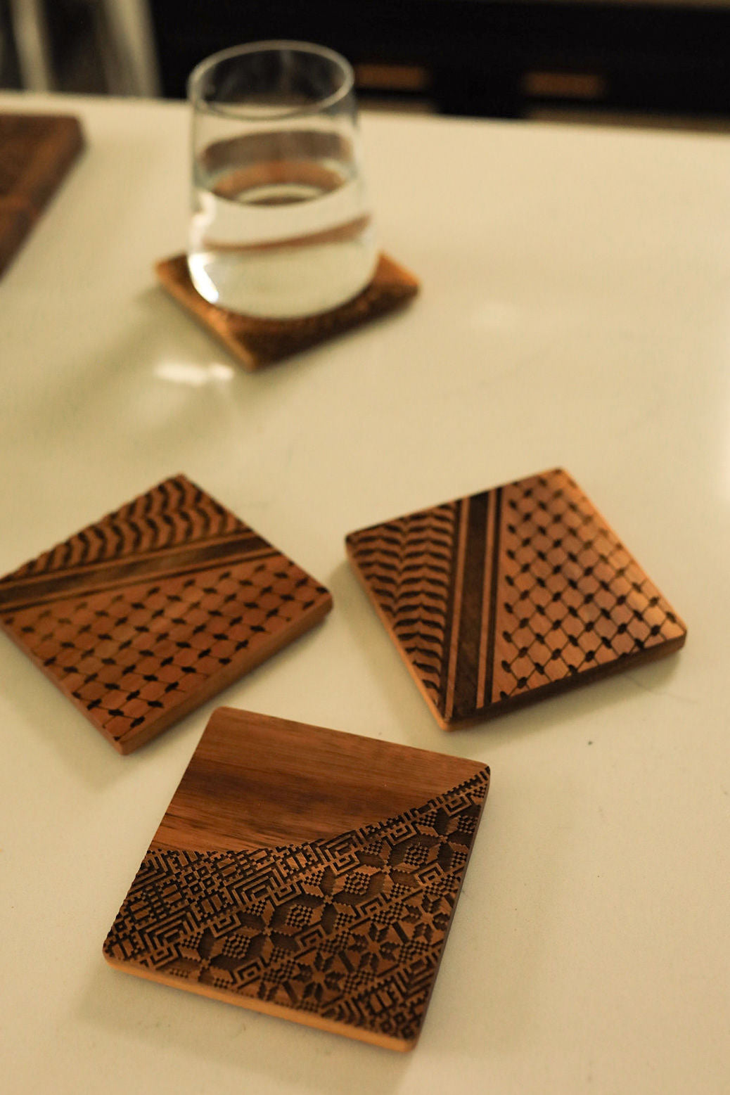Square Engraved Palestinian Tatreez Coasters (Pack of 4)
