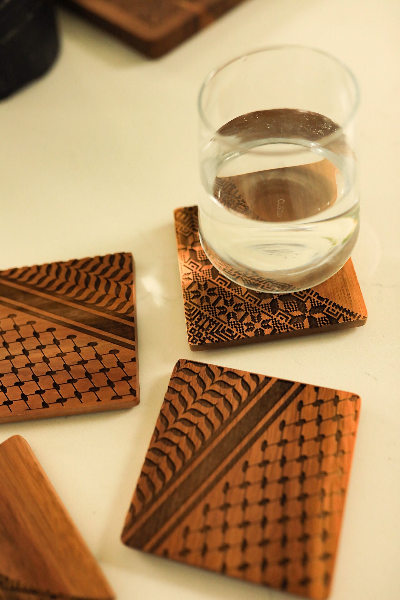 Square Engraved Palestinian Tatreez Coasters (Pack of 4)