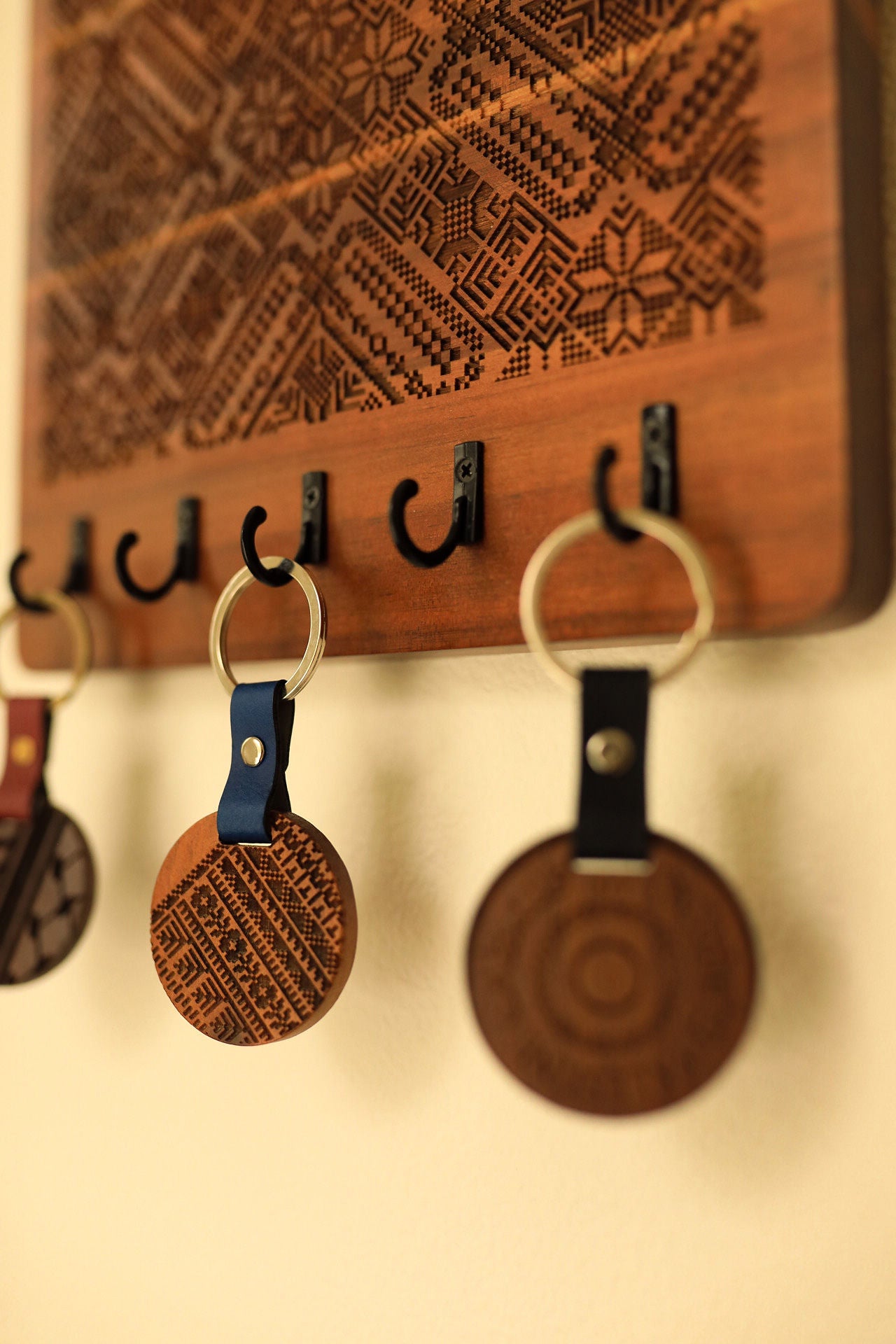 Engraved Pattern Wood Keychain