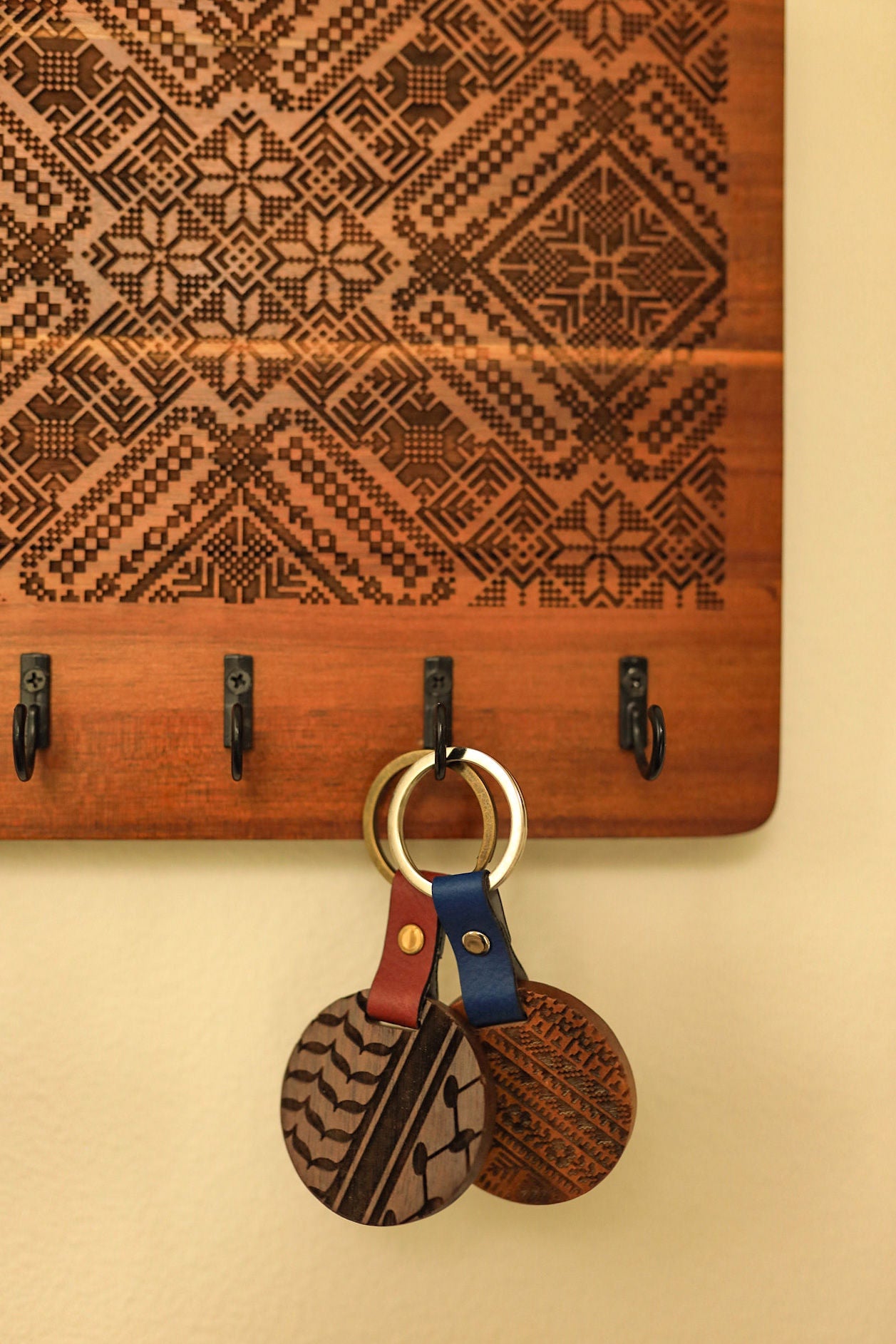 Engraved Pattern Wood Keychain