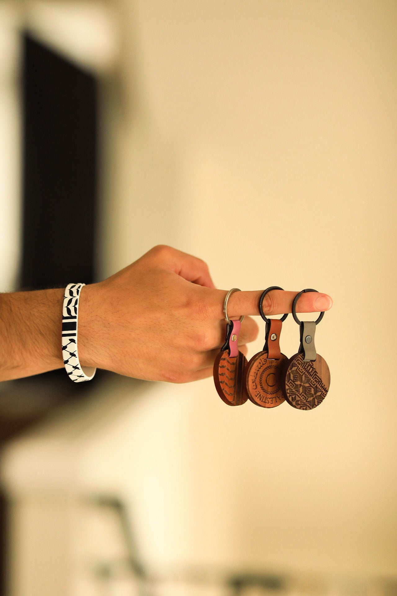 Engraved Pattern Wood Keychain