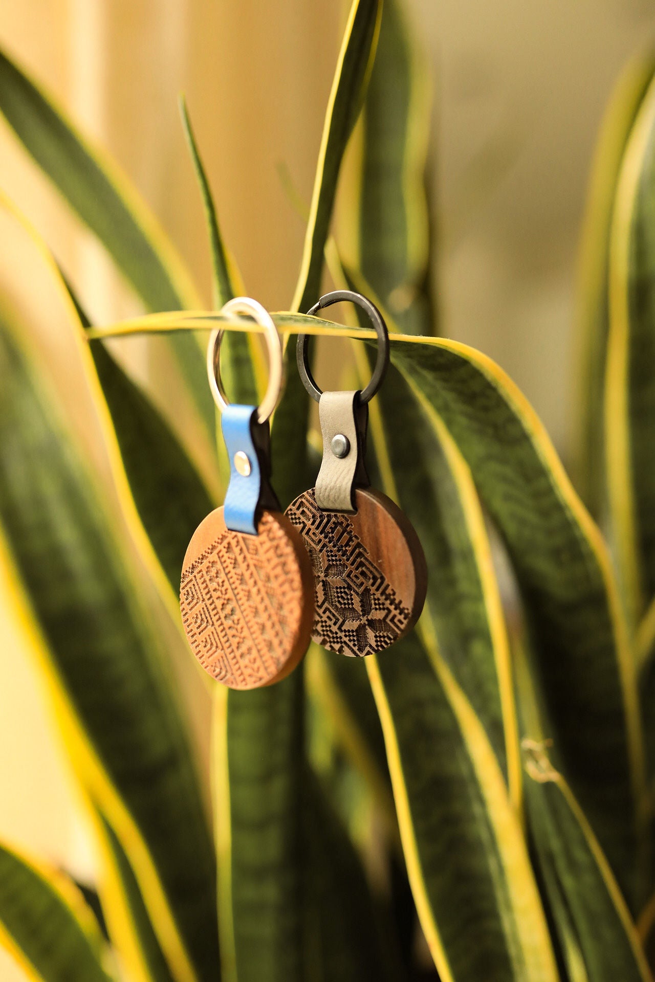 Engraved Pattern Wood Keychain